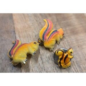 Family of 3 Chipmunks Brooch Scatter Pins 1" and 1/2" Very Cute1 Cottage Core